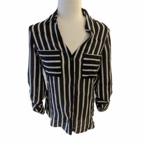 Express portofino black and white striped shirt